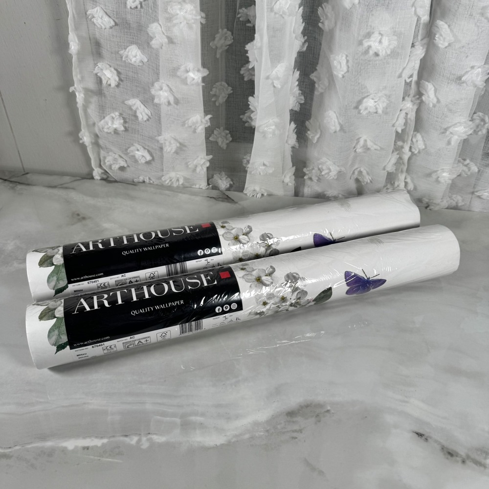 Lot of 2 ArtHouse Wallpaper Rolls Mitzu White Pattern 670401 Birds Floral Whimsy